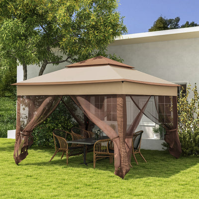 Outsunny 3 x 3(m) Pop Up Gazebo, Double-roof Garden Tent with Netting and Carry Bag, Party Event Shelter for Outdoor Patio, Khaki 