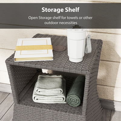 Outsunny Rattan Outdoor Coffee Table, Wicker Garden Patio Bistro Side Table with Umbrella Hole and Storage Space, Dark Grey 