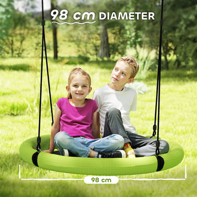 AIYAPLAY 100cm Diameter Nest Swing Seat for Kids with Height Adjustable Hanging Ropes for Outdoor, Playground, Garden, Green 