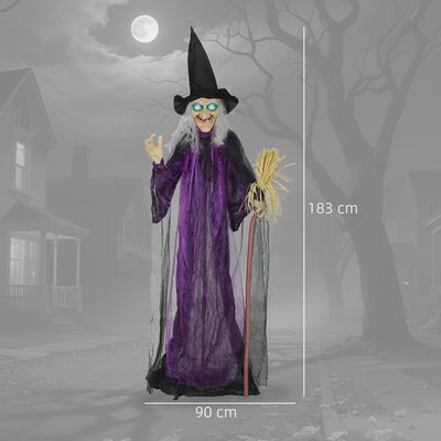 Outsunny 6ft Animated Witch Decoration, with Sound - Purple/White 