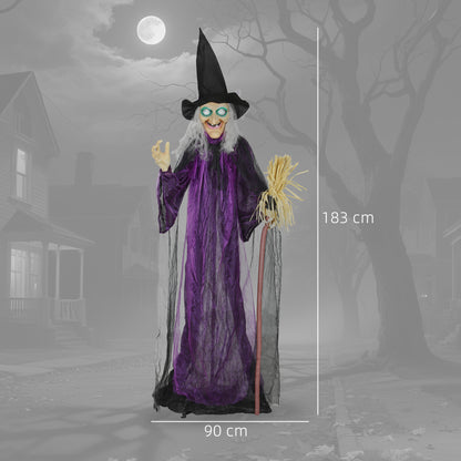 Outsunny 6ft Animated Witch Decoration, with Sound - Purple/White
