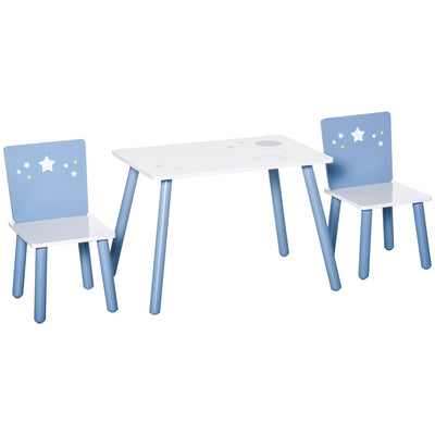 HOMCOM 3 Pcs Kids Table & Chairs Set w/ Wood Legs Safe Corners Cute Stars Seating Mini Furniture Home Playroom Bedroom Dining Room Blue 
