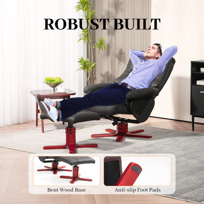 HOMCOM Faux Microfibre Leather Manual Recliner and Footstool Set - Black 