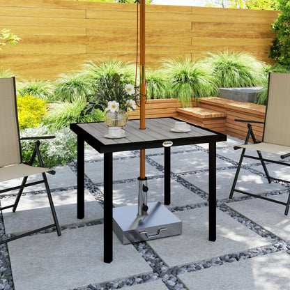Outsunny Square Garden Dining Table with 5.4cm Parasol Hole, Slatted Top, Metal Frame, 86 x 86 x 71 cm, Light Grey 