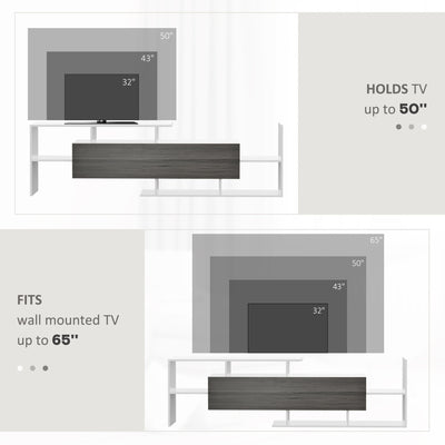 HOMCOM Modern TV Cabinet with Wall Shelf, TV Unit with Storage Shelf and Cabinet, for Wall-Mounted 65" TVs or Standing 40" TVs, White and Grey 