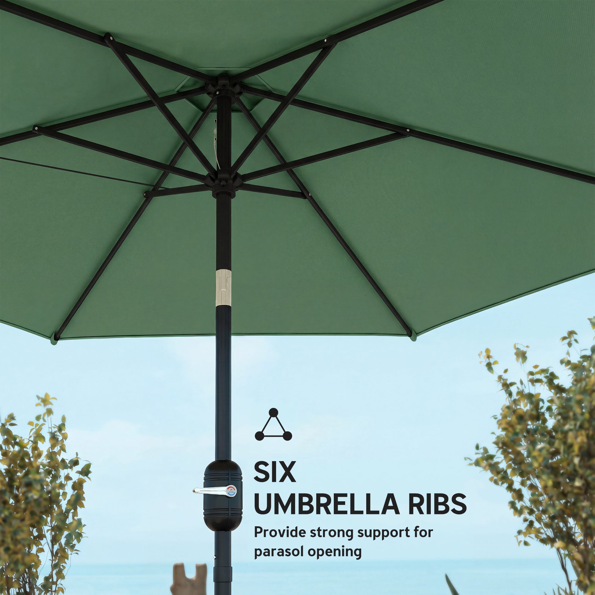 Outsunny 2.6 m Garden Parasol Umbrella with Aluminium Pole, Outdoor Patio Umbrella with Tilt and Crank, Vent, Dark Green 