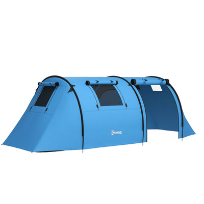 Outsunny Four Man Duo Room Tunnel Tent, with Accessories - Sky Blue 