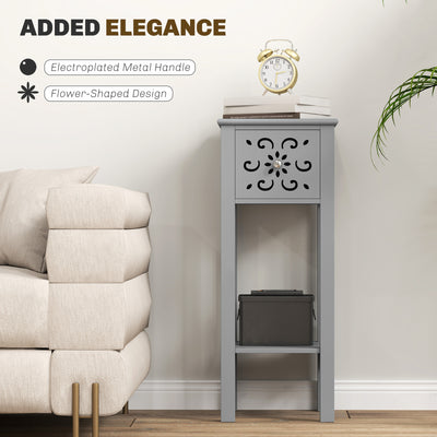HOMCOM Set of Two Elegant Floral Cut-Out Side Tables - Grey 