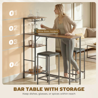 HOMCOM 3 Piece Breakfast Bar Table and Stools Set, Rustic Brown 