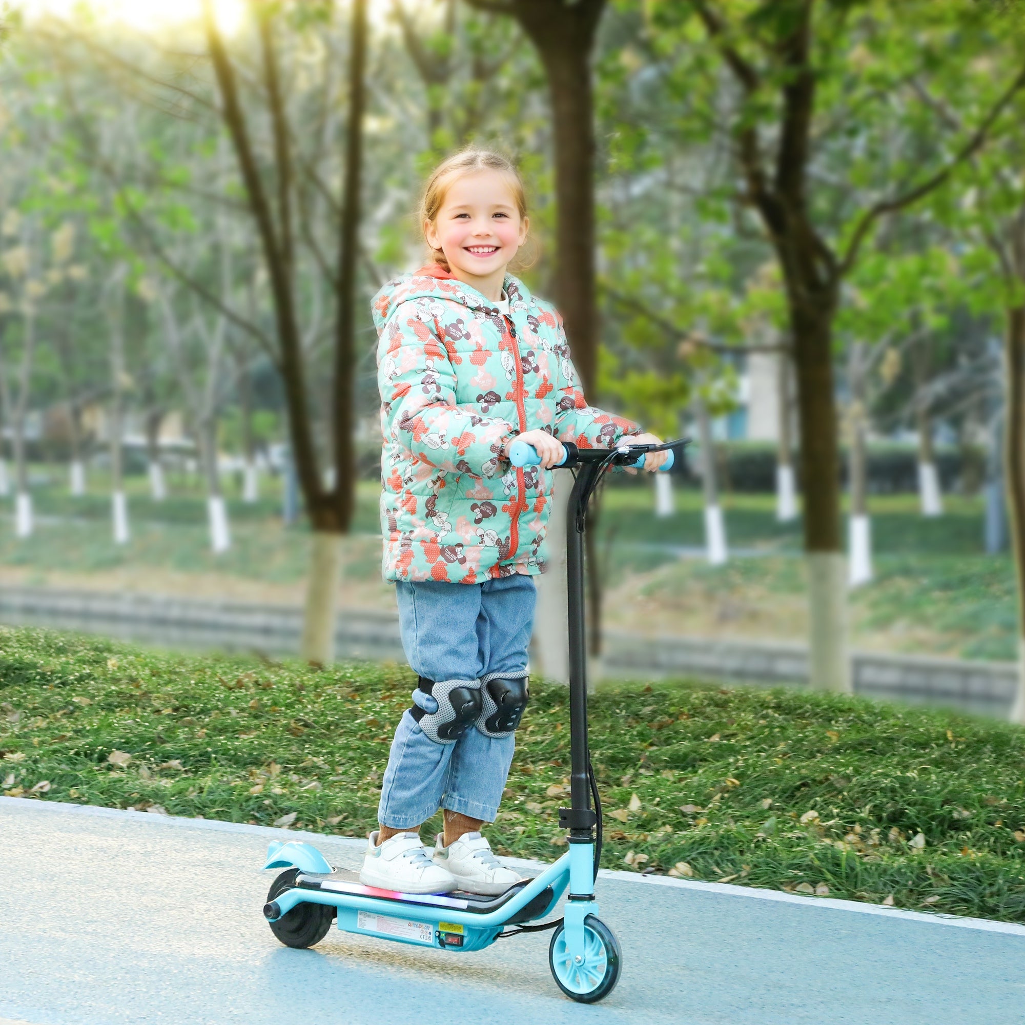 AIYAPLAY Electric Scooter for Kids Ages 6-14, with Dual Brakes, Flash Wheel and Colourful Light, Kids Electric Scooter E Scooter, Up to 12 KM/H & 10 KM, Blue 