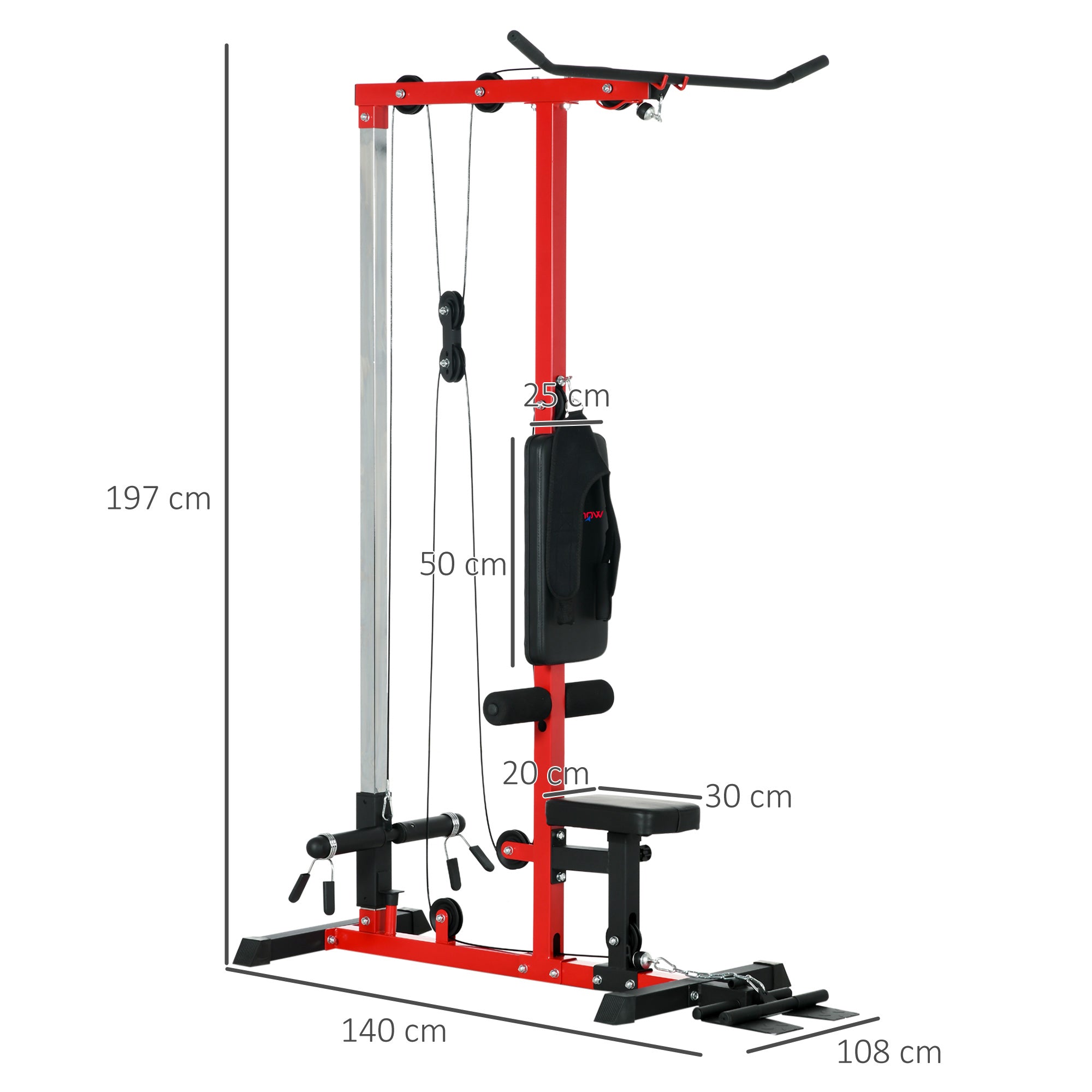 SPORTNOW Pull Up Station, Power Cage with Adjustable Seat, for Home Gym - Red 