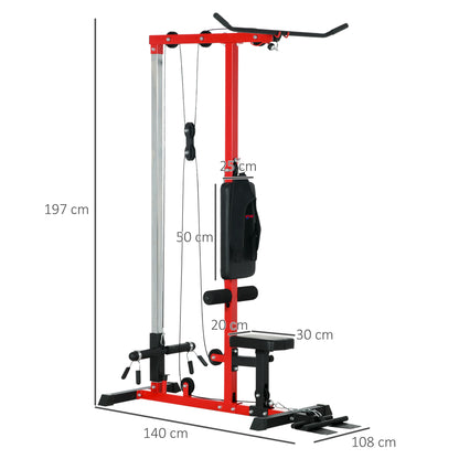 SPORTNOW Pull Up Station, Power Cage with Adjustable Seat, for Home Gym - Red 