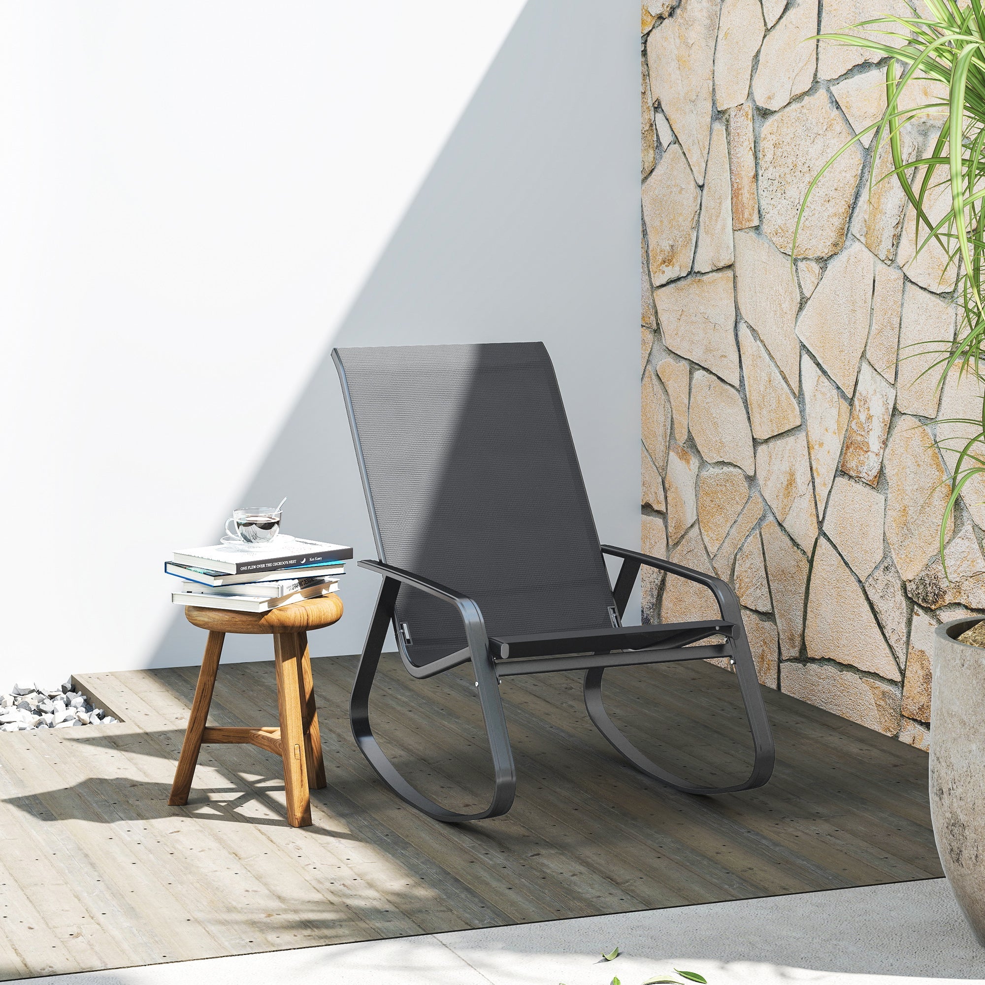Outsunny Rocking Garden Chair - Grey 