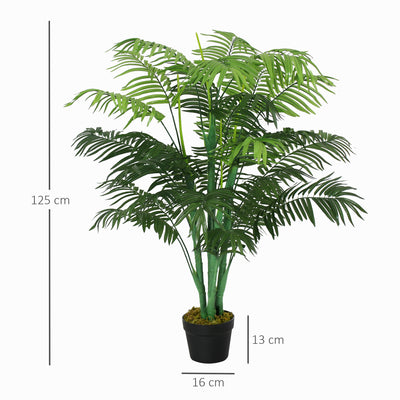 Outsunny 125cm/4FT Artificial Palm Plant Decorative Tree with Nursery Pot, Fake Plastic Indoor Outdoor Home Office Décor, Green 