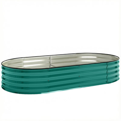 Outsunny Galvanised Raised Garden Bed, Metal Planter Box with Safety Edging, for Flowers, Herbs, Succulents, Light Green 