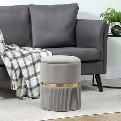 HOMCOM Velvet-Feel Storage Ottoman - Light Grey 