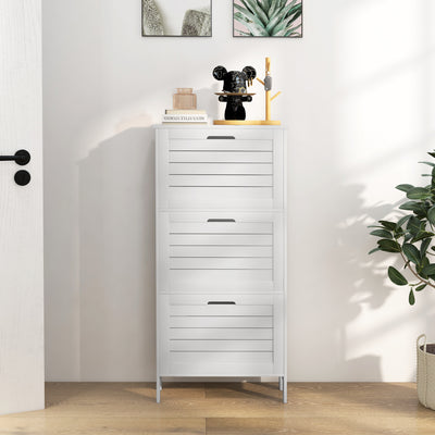 HOMCOM Narrow Shoe Cabinet with 3 Flip Drawers - White 