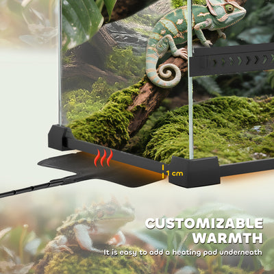 PawHut Reptile Glass Terrarium with Stone Background, Front Ventilation, Escape-Proof Knob Lock, 30 x 30 x 30 cm, Black 