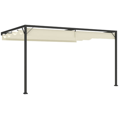Outsunny 4 x 3(m) Outdoor Pergola Retractable Canopy Wall Mounted Gazebo Patio Shelter Sun Shade, Cream White 