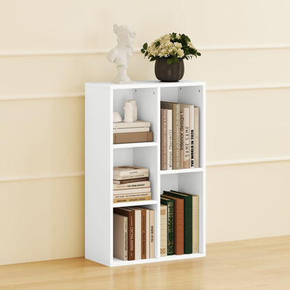 HOMCOM 2-Tier Bookshelf with 5 Compartments - White 