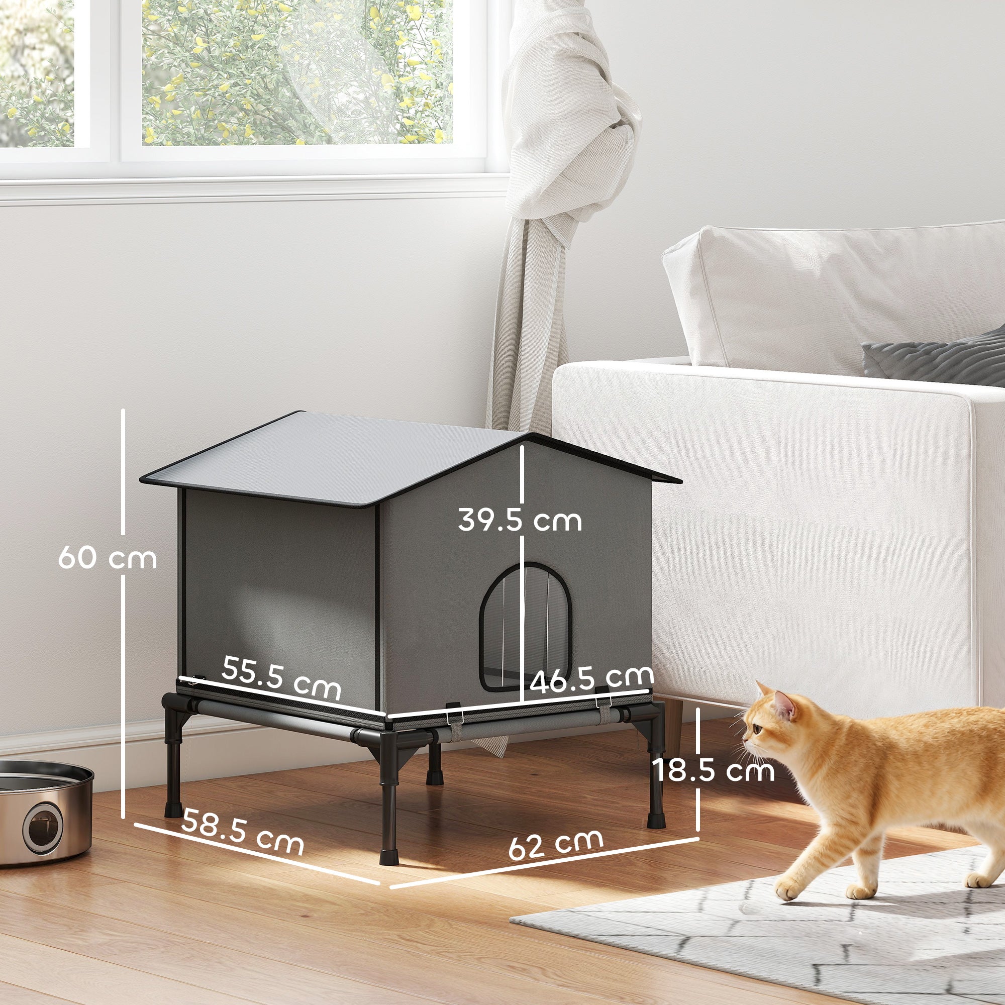 PawHut Outdoor Cat House, Waterproof Insulated Cat Kennel with Elevated Base, Foldable Feral Kitty Shelter for Kittens, Grey 
