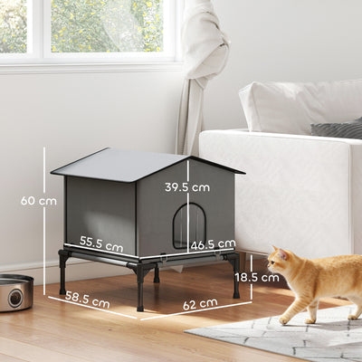 PawHut Outdoor Cat House, Waterproof Insulated Cat Kennel with Elevated Base, Foldable Feral Kitty Shelter for Kittens, Grey 