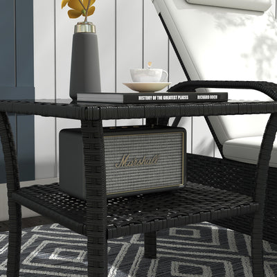 Outsunny Two-tier PE Rattan Square Coffee Table - Black 