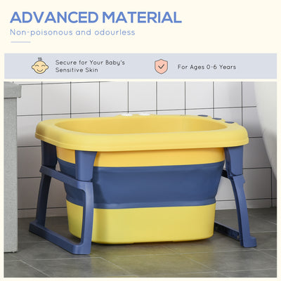 HOMCOM Baby Bathtub for 0-6 Years Collapsible Non-Slip Portable with Stool Seat for Newborns Infants Toddlers Kids - Yellow 