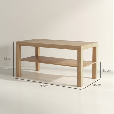 HOMCOM 2-Tier Coffee Table with Storage Shelf, Rectangular Centre Table for Living Room, Home Office, Natural Wood Finish 