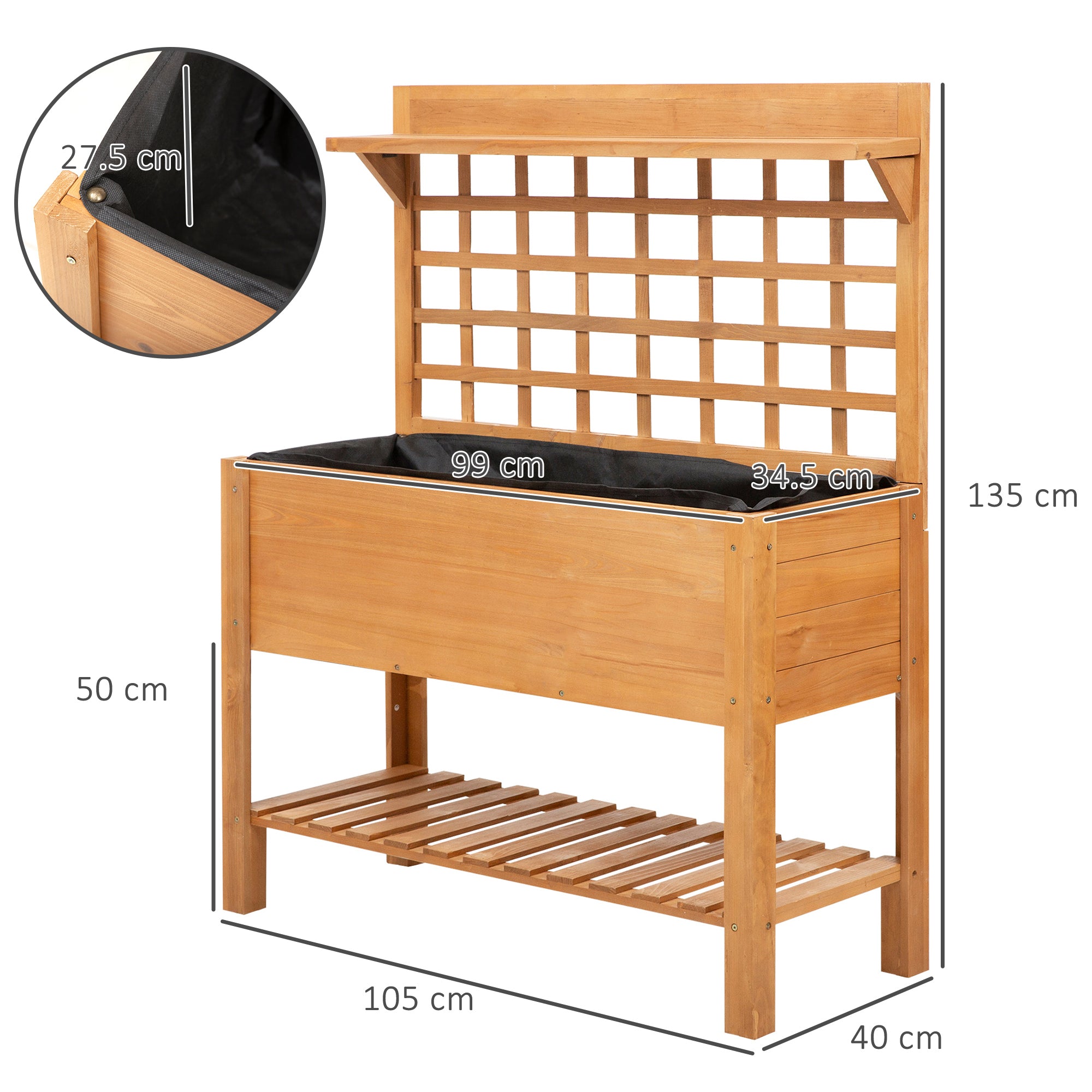 Outsunny Wooden Planter Raised Elevated Garden Bed with 2 Shelves for Vegetables Flowers 
