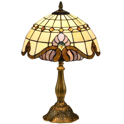 HOMCOM Stained Glass Table Lamp, Handmade Antique Bedside Lamp, Decorative Night Light for Bedroom, Living room, Home, Nightstand 