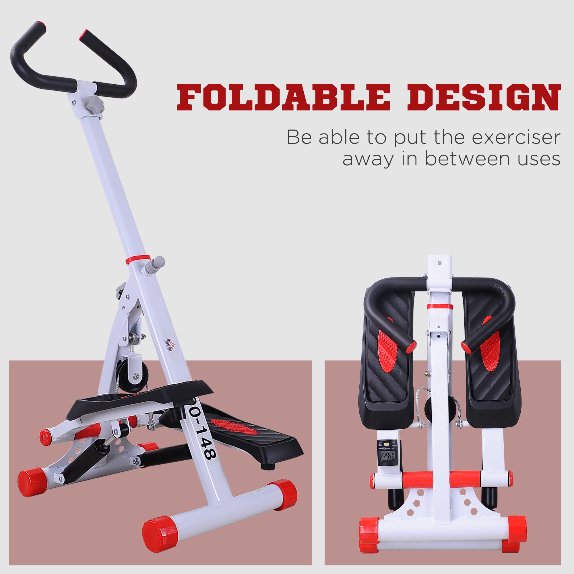 HOMCOM Stepper w/ Handle Hand Grip Workout Fitness Machine For Fitness Aerobic Exercise Home Gym Red 