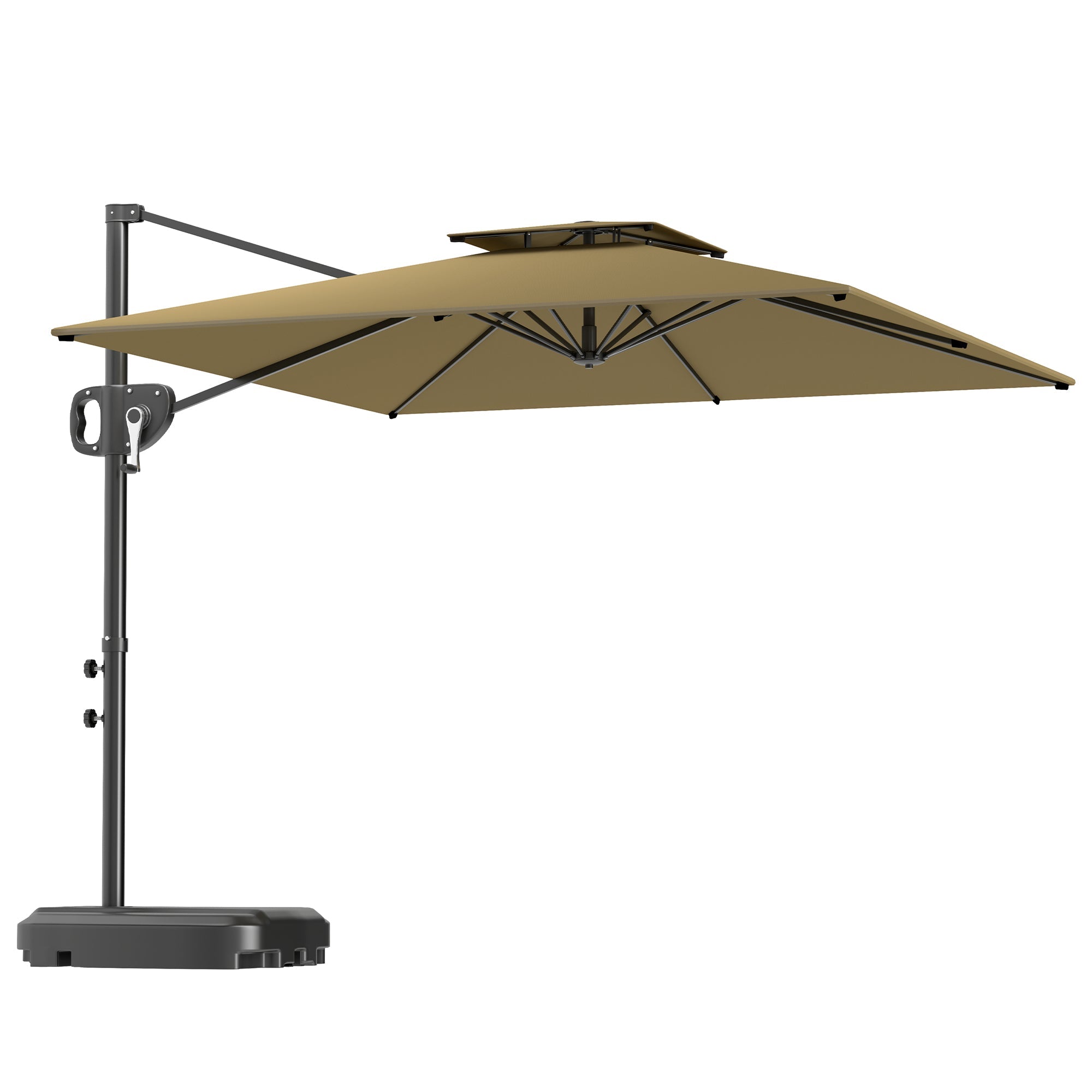 Outsunny Cantilever Parasol with Weighted Base Double Top Garden Parasol Square Hanging Patio Umbrella with Crank Tilt Khaki 