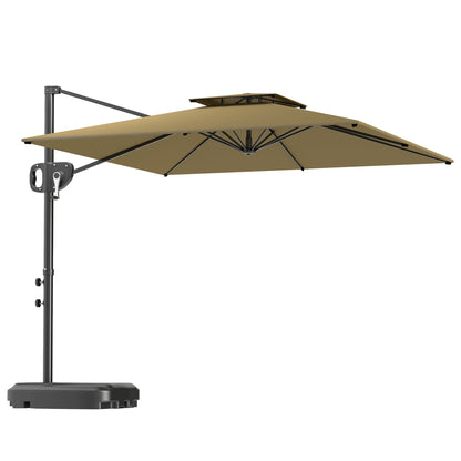 Outsunny Cantilever Parasol with Weighted Base Double Top Garden Parasol Square Hanging Patio Umbrella with Crank Tilt Khaki 