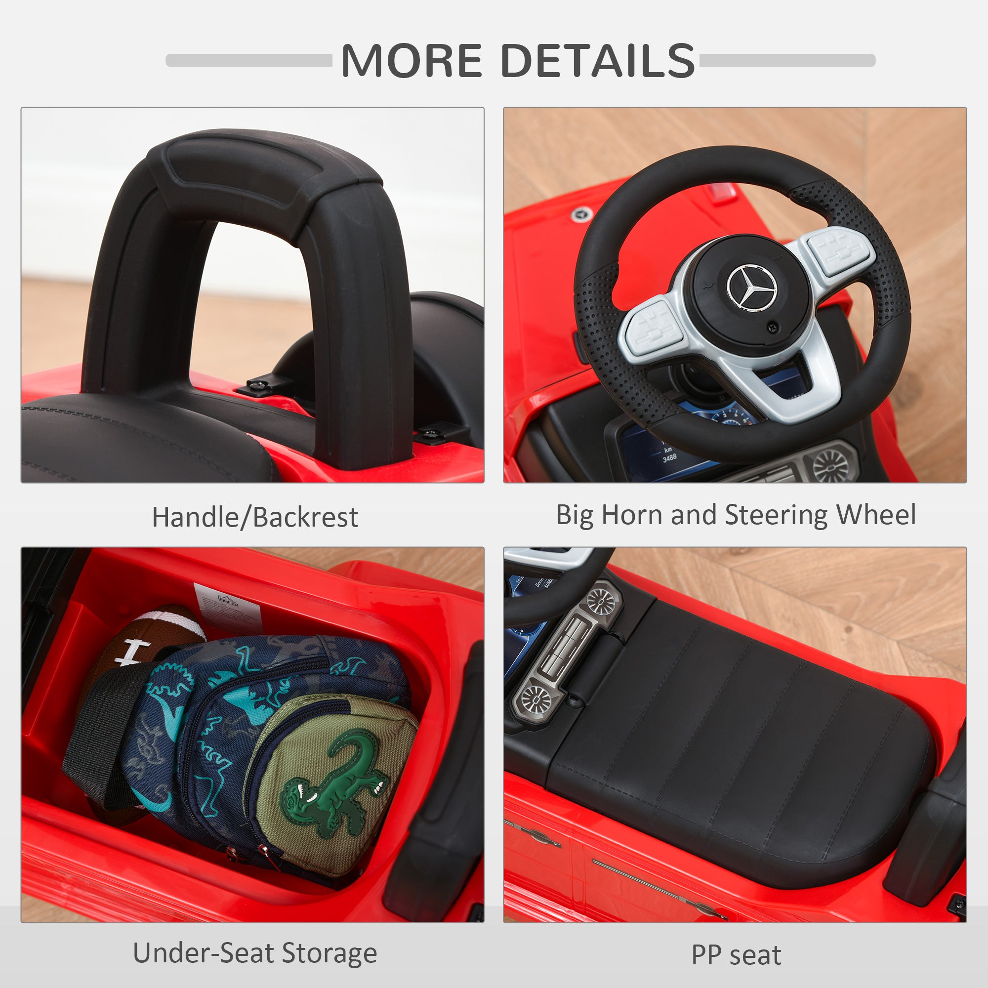HOMCOM 3 in 1 Kids Ride On Car G350 Licensed Foot To Floor Slider Toddler Push Along NO POWER Red 12-36 months 