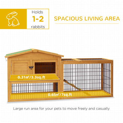 PawHut Wooden Rabbit Hutch with Outdoor Run Yellow 