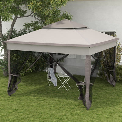 Outsunny 3.25 x 3.25m Deluxe Metal Gazebo, with Curtains - Brown and Grey 
