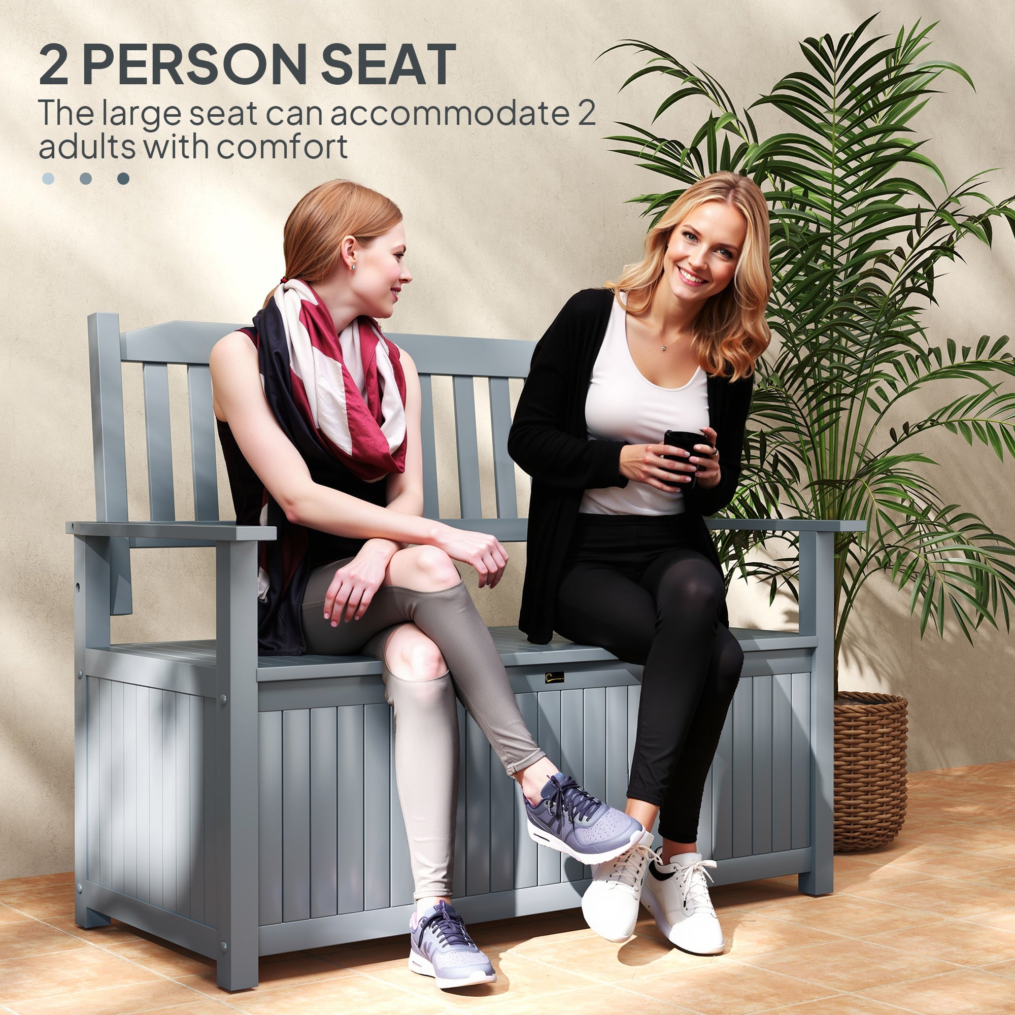 Outsunny Two-Seater Wooden Storage Bench - Grey 