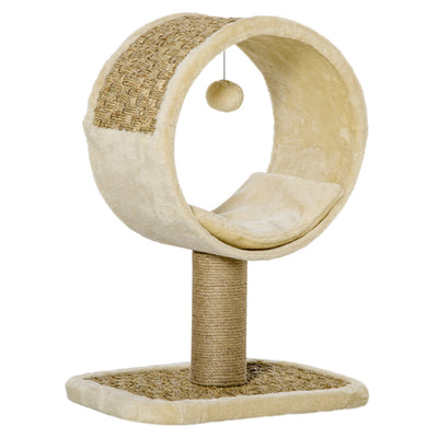 PawHut 56cm Cat Tree for Indoor Cats, with Scratching Post, Tunnel, Toy Ball - Beige 