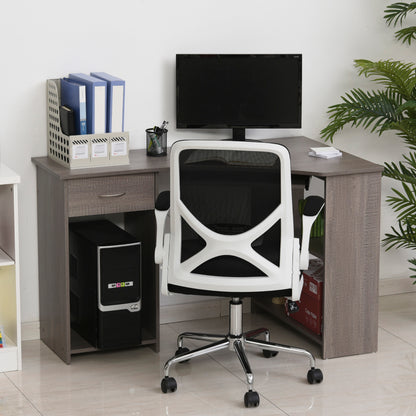 HOMCOM L-Shaped Corner Computer Desk w/ 2 Shelves Wide Worktop Keyboard Tray Drawer & CPU Stand Home Office Study Bedroom Furniture Grey 