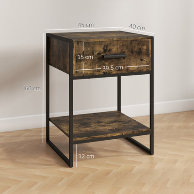 HOMCOM Modern Bedside Table - Rustic Brown 