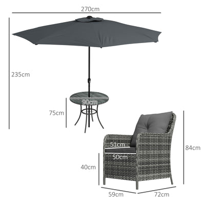Outsunny 4 Seater Rattan Dining Set with Parasol & Cushions - Mixed Grey 