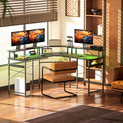 HOMCOM 'L' Shaped Work Desk, with LED Lights - Black 