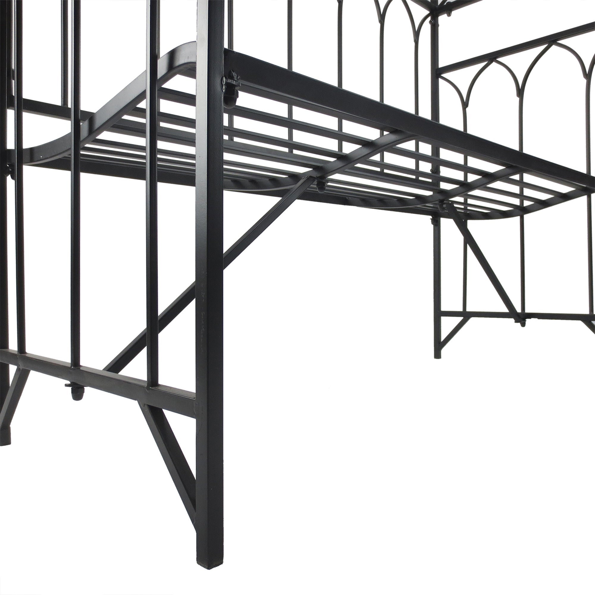 Outsunny Garden Metal Frame Bench W/Arch for Various Climbing Plant, 115Lx50Wx203H cm-Black 