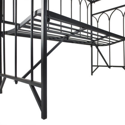 Outsunny Garden Metal Frame Bench W/Arch for Various Climbing Plant, 115Lx50Wx203H cm-Black 