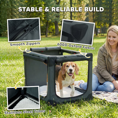 PawHut Soft Dog Crate Pet Travel Crate 76 x 54 x 54 cm with Removable Pad Mesh Window Army Green 