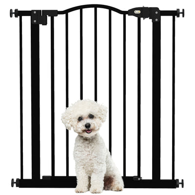 PawHut Metal 74-80cm Adjustable Pet Gate Safety Barrier w/ Auto-Close Door Black 