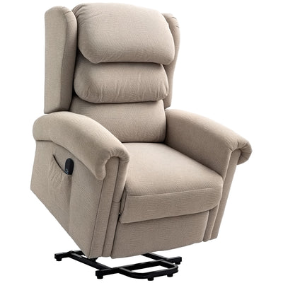 HOMCOM Power Lift Recliner Chair for Elderly, Velvet Electric Riser and Recliner Armchair for Living Room with Remote Control, 2 Side Pockets, Thick Padded Back, Khaki 