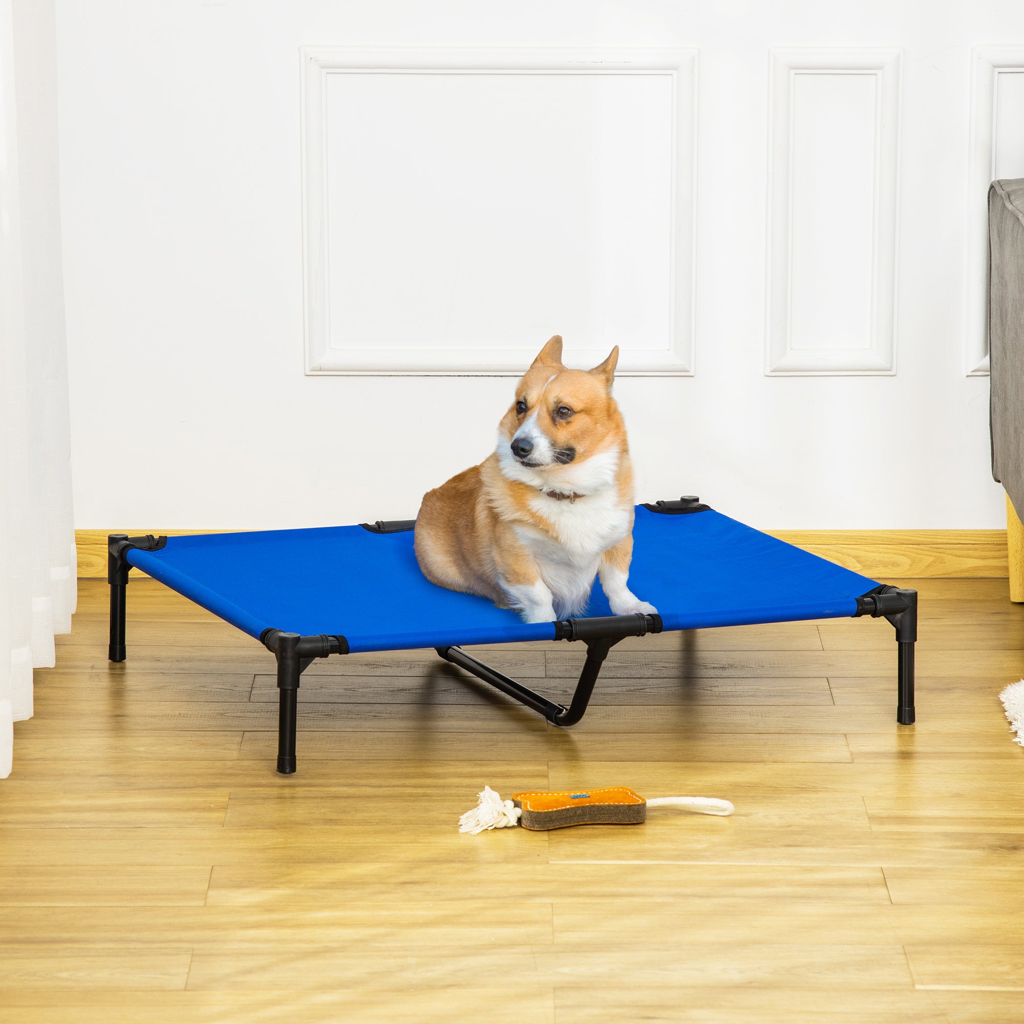 PawHut Raised Dog Bed Cat Elevated Lifted Portable Camping w/ Metal Frame Blue (Large) 