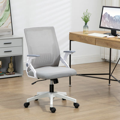 Vinsetto Mesh Office Chair, Desk Chair with Lumbar Support, Flip-up Armrest, Swivel Wheels, Adjustable Height, Grey 
